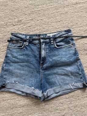 rag & bone Light Blue High-Rise Rolled Hem Denim Shorts